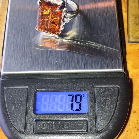 Natural Amber Sterling Silver Cocktail Ring Size 8 - Picture 10 of 10